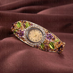 Women Bangle Bracelet Watch Luxury Retro Crystal Flower Quartz Watches for Woman Fashion Elegant Ladies Wristwatches Reloj Mujer
