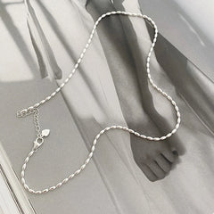 925 Sterling Silver Necklace With Simple Geometric Beads Choker Shiny