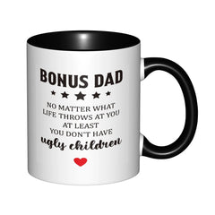 Bonus Dad Gifts for Fathers Day Dad Birthday Unique Step Dad Mugs With Black Handle Birthday Coffee Mugs Ceramic Tea Cups 11oz