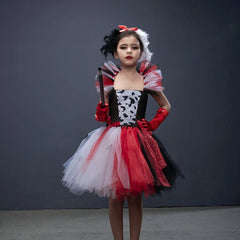 Baby Girls Cruella Deville Tutu Dress for 101 Dalmatians Villain Halloween Costume Kids Vintage Polka Dots Cosplay Fancy Dresses