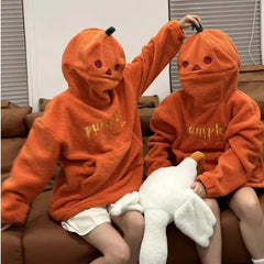 Winter New Halloween Party Pumpkin Head Lamb Fleece Hoodie Unisex