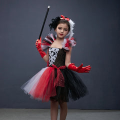 Baby Girls Cruella Deville Tutu Dress for 101 Dalmatians Villain Halloween Costume Kids Vintage Polka Dots Cosplay Fancy Dresses