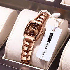 2025 Women's Tungsten Square Watch 30M Water-resistant, Slim Quartz with Diamond-Cut Bezel & Minimalist Dial for Global Export