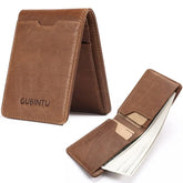 Genuine Leather Mens Wallets Slim Thin Bifold Money Clip Wallet Card Protection Vintage RFID Blocking Card Holder Man
