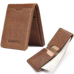 Genuine Leather Mens Wallets Slim Thin Bifold Money Clip Wallet Card Protection Vintage RFID Blocking Card Holder Man