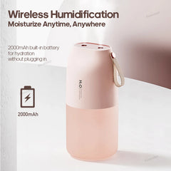 Cordless Rechargeable Air Humidifier 2000mAh Wireless Cool Mist Diffuser Car Home Ultrasonic Humidifier with Warm Nightlight
