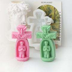 3D Cherub Silicone Mold DIY Handmade Praying Boy Girl Candle Mold Prayer Virgin Sculpture Soy Wax Candle Mold Cross Church Decor