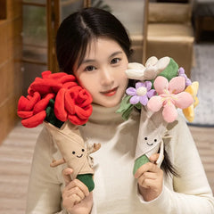 DIY Valentine's Day Limited Red Roses Plush Bouquet Birthday Gift for Girlfriend Tulip Doll - Unique Flower Gift Idea