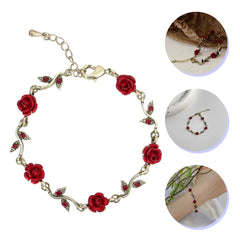 Rose Bracelet Flower Wrist Chain Bracelets Valentine's Day Gift for Teen Girls Red Roses Charm Bangle