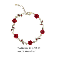 Rose Bracelet Flower Wrist Chain Bracelets Valentine's Day Gift for Teen Girls Red Roses Charm Bangle