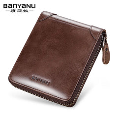 Fashion Genuine Leather Wallet For Men Zipper Complete Closure Wallet Driving License Credit Card Holder Coin Bag Men's Wallet