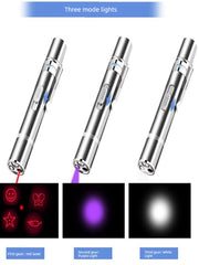 Laser Cat Teaser Funny Cat Pen Stainless Steel Portable Cat Toy USB Charging Five Pictures Laser Toys Lighting