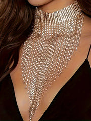 1 Piece Fashionable, Simple, Versatile Necklace, Luxurious Rhinestone Tassel Necklace