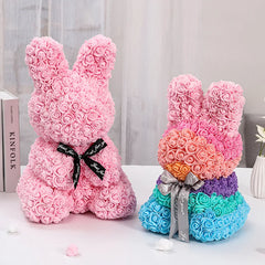 Rose Rabbit NEW Valentines Day Gifts 27cm Flower Rabbits Artificial Floral Decorations Mother' DAY Gift For Girlfriend Festival