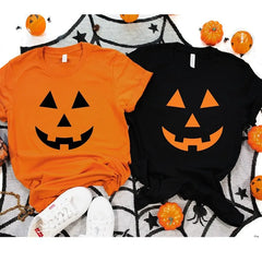 Funny Pumpkin Face Women T Shirts Orange Halloween T-shirt Causal Streetwear Fall Witch Graphic Tee Women's Clothes Festival Top