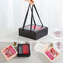 Flower Gift Box with Handle Transparent PVC Window Rose Candy Dessert Packaging box