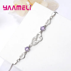 Valentines Gift for Women Girlfriend 100% 925 Sterling Silver Hearts Austria Crystal Bracelets