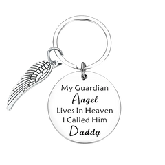 Cute Dad Memorial Keychain Pendant My Guardian Angel Lives in Heaven I Call Him Daddy Key Chains Father’s Day Gifts