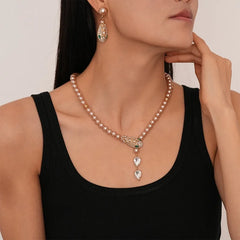 Snake Necklaces Drop Earrings Jewelry Set Luxury Rhinestone Imitation Pearl Beaded