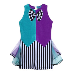 Kids Girls Halloween Mad Hatter Costume Fairytale Tea Party Bodysuit Bow Tie Mesh Tutu Stripe Leotard Circus Cosplay Clothes