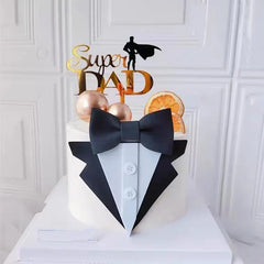 Father's Day Birthday Party Cake Topper DAD Bow Tie Gold Acrylic