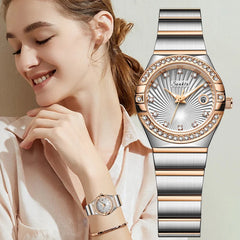 Sunkta Watches for Woman Diamond Luxury Stainless Steel Woaman Watch Fashion Ladies Elegant Waterproof Luminous Date Clocks