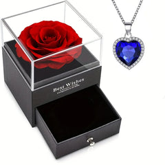 Gift for Girls Women Mother Eternal Rose Gift Box Heart Necklace