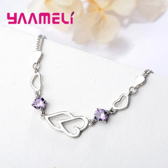 Valentines Gift for Women Girlfriend 100% 925 Sterling Silver Hearts Austria Crystal Bracelets