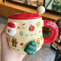 Christmas Cup Gingerbread Man Mug High Value Ceramic Cup with Lid Spoon