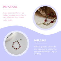 Rose Bracelet Flower Wrist Chain Bracelets Valentine's Day Gift for Teen Girls Red Roses Charm Bangle