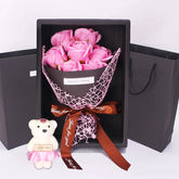 1Pc Handmade 7 Rose Soap Bouquet Little Bear Gift Box Creative Valentine's Day