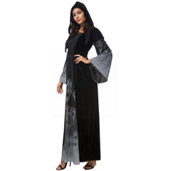 Halloween New Skull Print Witch Long Vampire Costume, Queen Dress Costume