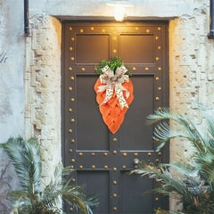 Easter Carrot Wreath Rustic Bow Cloth Wreath Garland With Green Leaves For Front Door Decoration