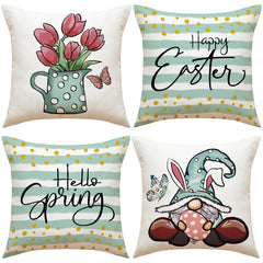 Easter Linen Print Cartoon Pillow Cover