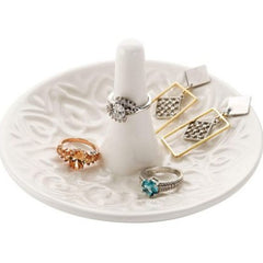 American Ceramic White Ring Holder Dresser Organizer Embossed
