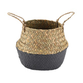 Foldable Natural Seagrass Woven Clothes Organizer Flower Plant Pot Basket(Black)