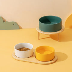 Pet Cat And Dog Basin Ceramic Double Bowl Neck Protector