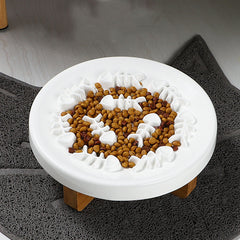 Solid Wood Dog Ceramic Anti-choking Slow Food Bowl For Cats