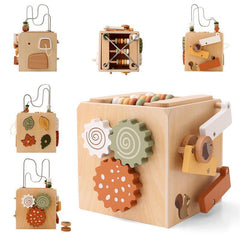 Bead-stringing Toy Shape Matching Five-in-one Toy Wooden Busy Box