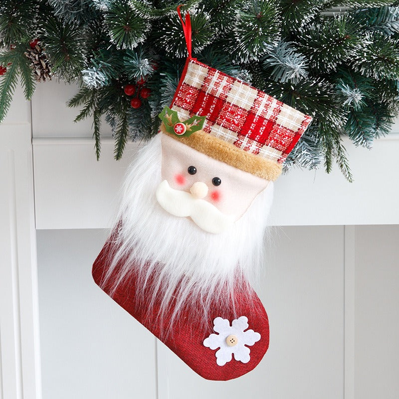 Linen Large Cartoon Christmas Socks Christmas Gift Bag Decorative Pendant Candy Bag Children's Gift