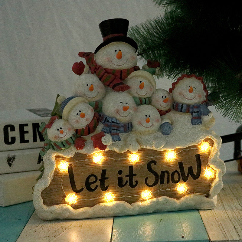 Christmas party decorations, cute Christmas snowman figurines, desktop ornaments, Christmas gifts with illuminated ambient lights