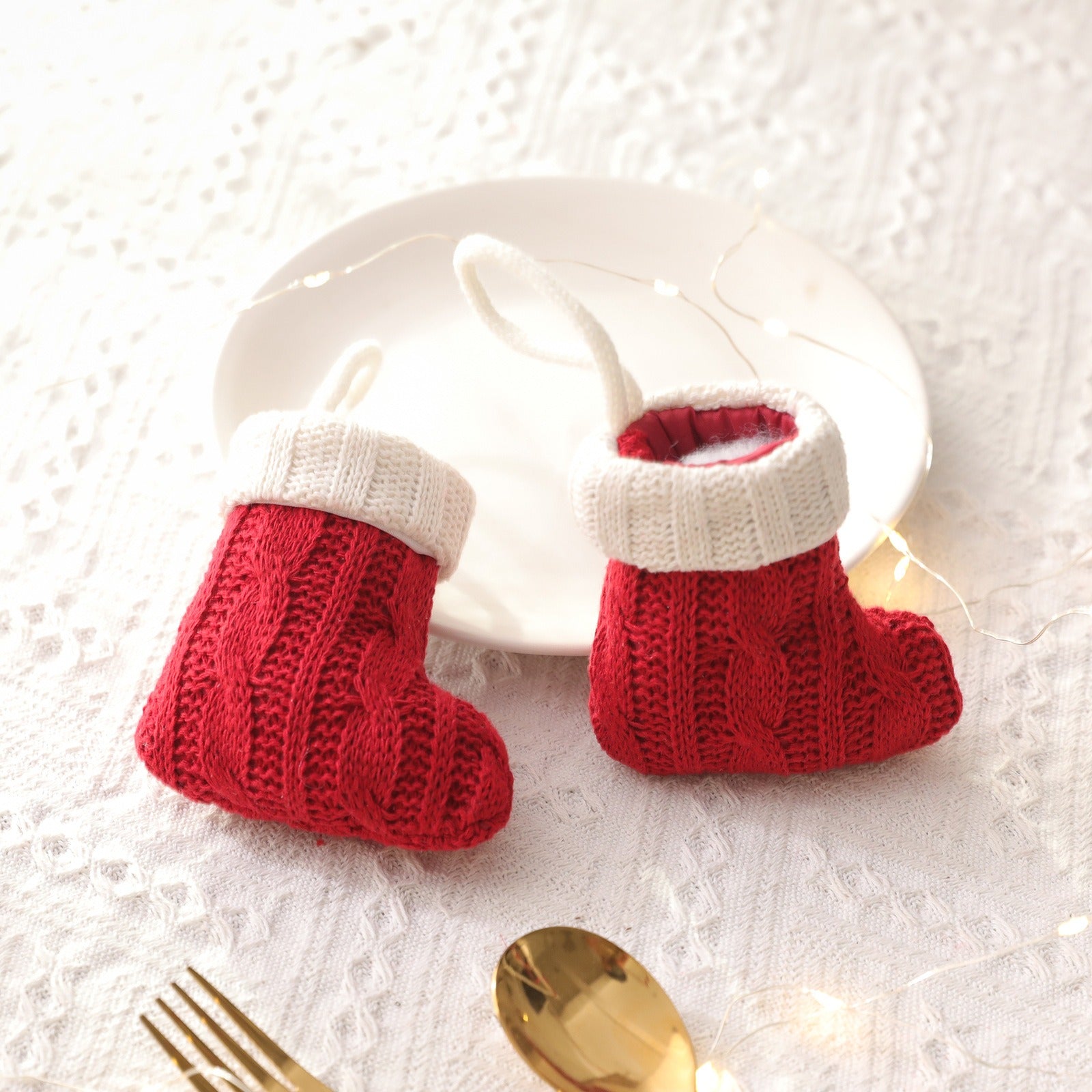 Christmas Decoration Mini Knitted Socks Christmas Tableware Set Knife and Fork Set Socks Home Decoration Products