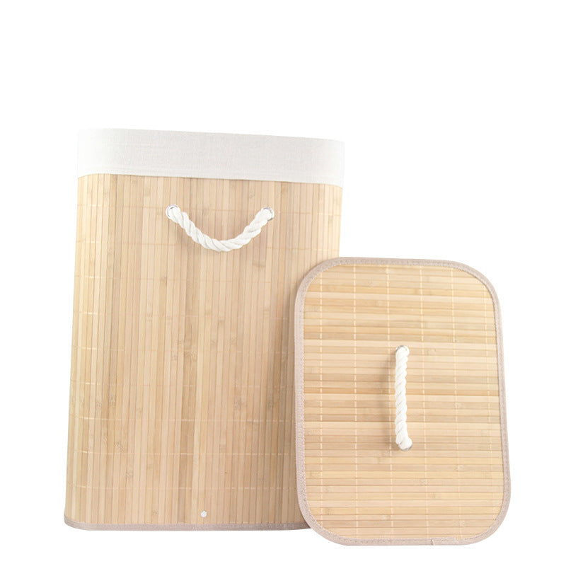 Folding Bamboo Laundry Basket Storage Organizer With Lid