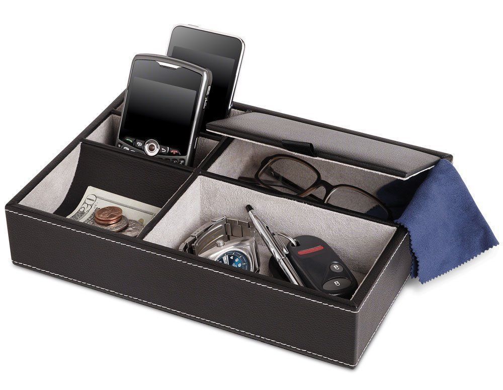 Faux Leather Valet Tray Nightstand Or Dresser Top Organizer