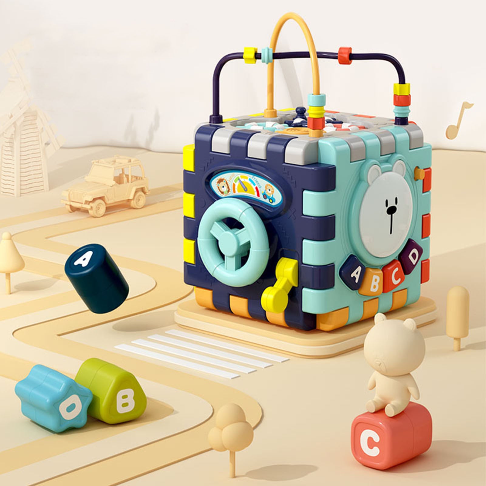 Baby Hexahedron Toy Early Learning Educational Bright Color Multifuncational Activity Hexahedron Toy