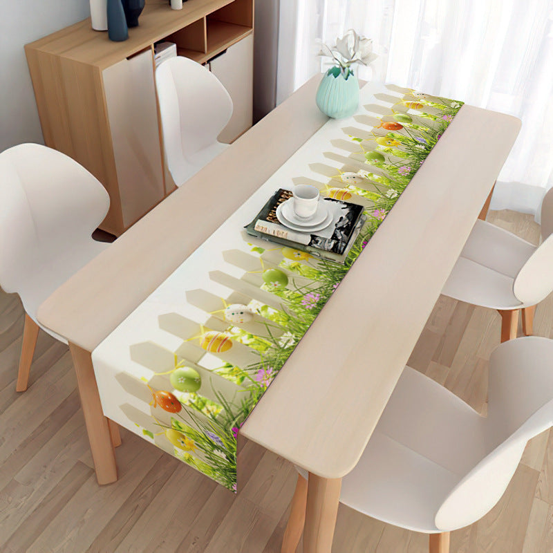 Easter Table Runner Party Decoration Dining Egg Rabbit Tablecloth Linen Double Layer Flag