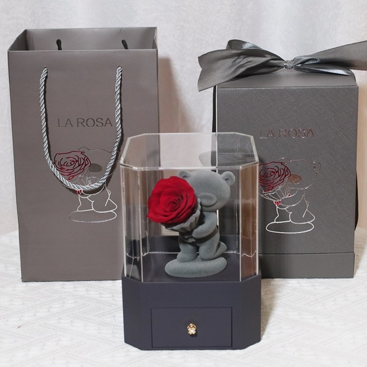 Velvet Teddy Bear Eternal Rose Gift Box – Valentine’s Day Gift