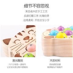 Wooden Ball Kidsren's Wooden Magnetic Kitten Fishing Game Pretend Play Magnetic Early Education Baby Toy Fishing Rod