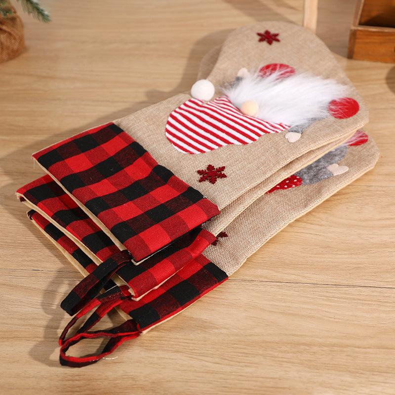 Christmas Socks Pendant Faceless Elderly Checkered Christmas Socks Gift Bag Christmas Decorations