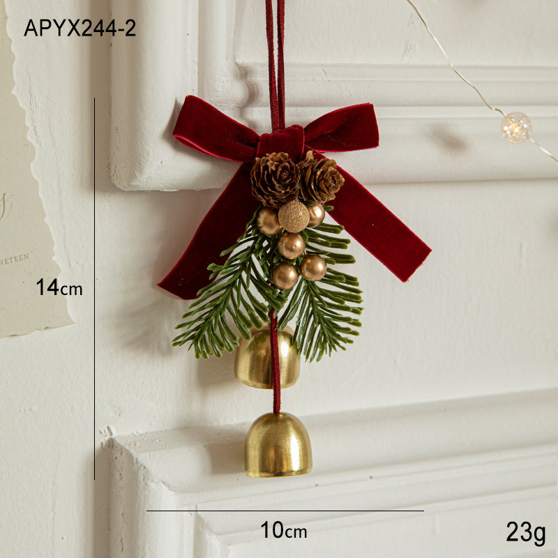 Christmas Pendant Small Bell Velvet Bow Christmas Tree Pinecone Scene Decoration Supplies Decorative Small Pendant